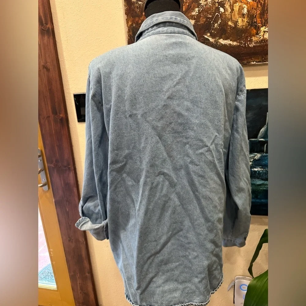 TEDDI Vintage 90s Light Blue Denim Embroidered Button Down Large - Picture 2 of 9